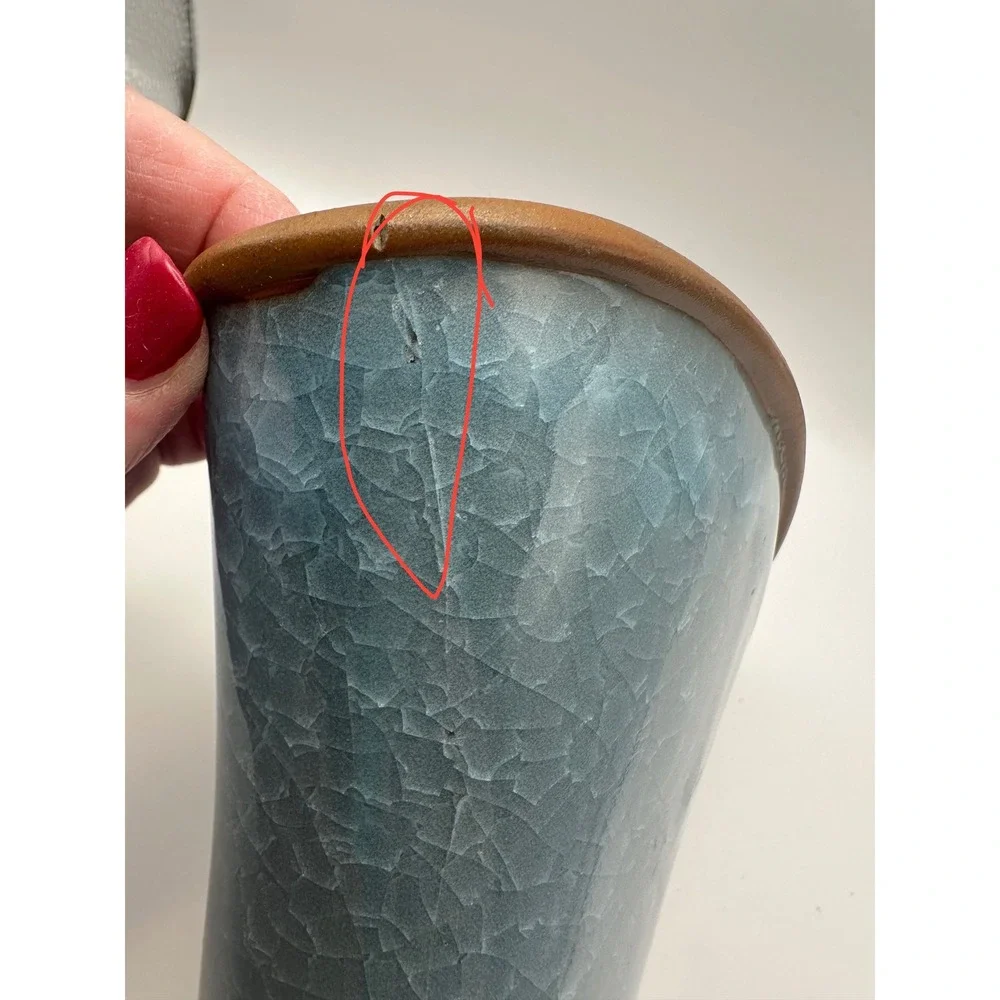 Crowning Touch Collection Blue Crackle Glaze Shell Vase Made in Japan Coastal